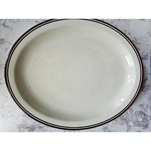 Vintage Homer Laughlin China Oval Serving Platter 13.5" x 11.25" Red Black Line